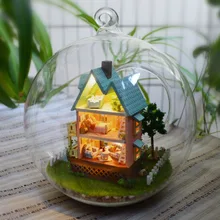DIY стеклянный шар Кукольный дом модель строительные наборы Деревянный Мини ручной работы миниатюрный кукольный домик игрушка день рождения зеленый подарок-Мини Дом