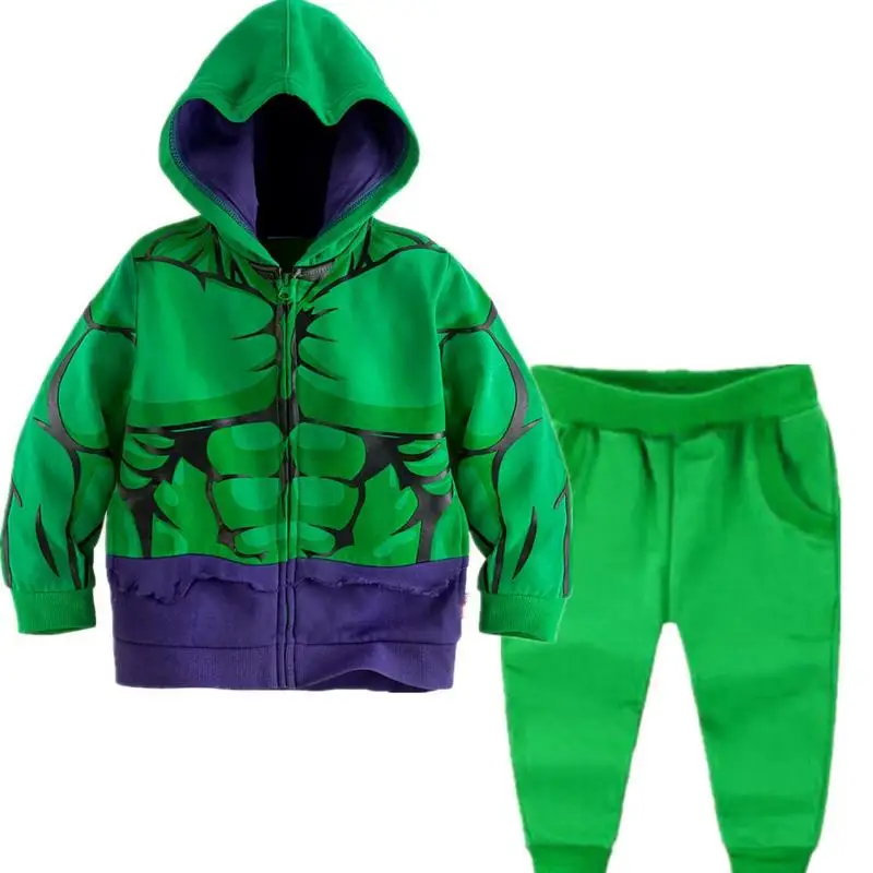 Детский комплект одежды «мстители» на весну и осень, толстовки с капюшоном для мальчиков «супергерой», «Капитан Америка», пальто+ штаны, 2-7Y - Цвет: Зеленый