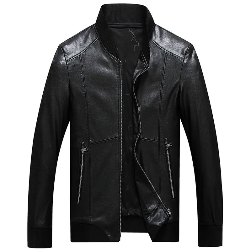 

2018 Spring New Middle-aged Men's Leather Jacket Thin Section Men's Middle Old Pu Leather Jacket Dad Loaded Jacket