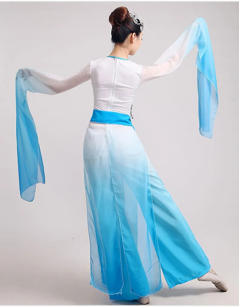Classical new fashion long sleeves blue fairy clothing stage performance Chinese folk ink water sleeves dance costumes