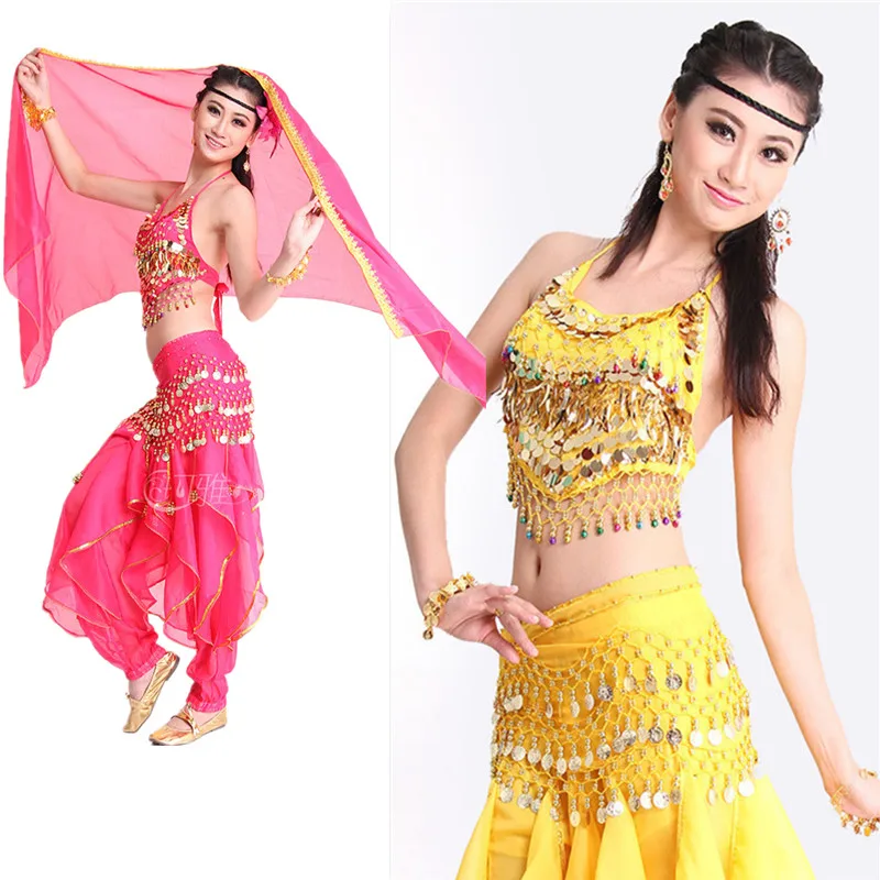 

6 Colors Belly Dance Pant +Top+Belt Girls Ballroom Dance Costume Indian Dance Dress 3PCS/SET Oriental Dance Costumes Cheap Price