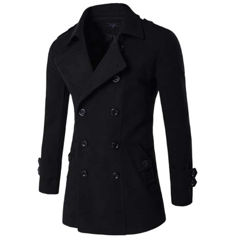 New Men Casual Pure Color Double-breasted Coats Fashion Men Turn-Down Collar Cotton Blends Overcoats For Male Autumn Winter New Men Casual Pure Color Double-breasted Coats Fashion Men Turn-Down Collar Cotton Blends Overcoats For Male Autumn Winter