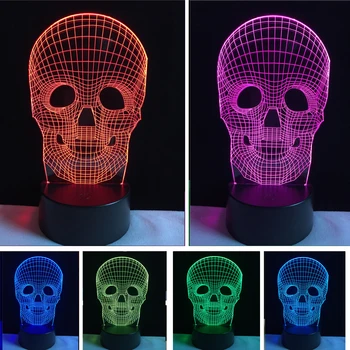 

New 3D Skull Multicolored Optical Illusion LED Table 7 Color Dimming Gradient Night Light Desk Halloween Xmas Decor Party Gift