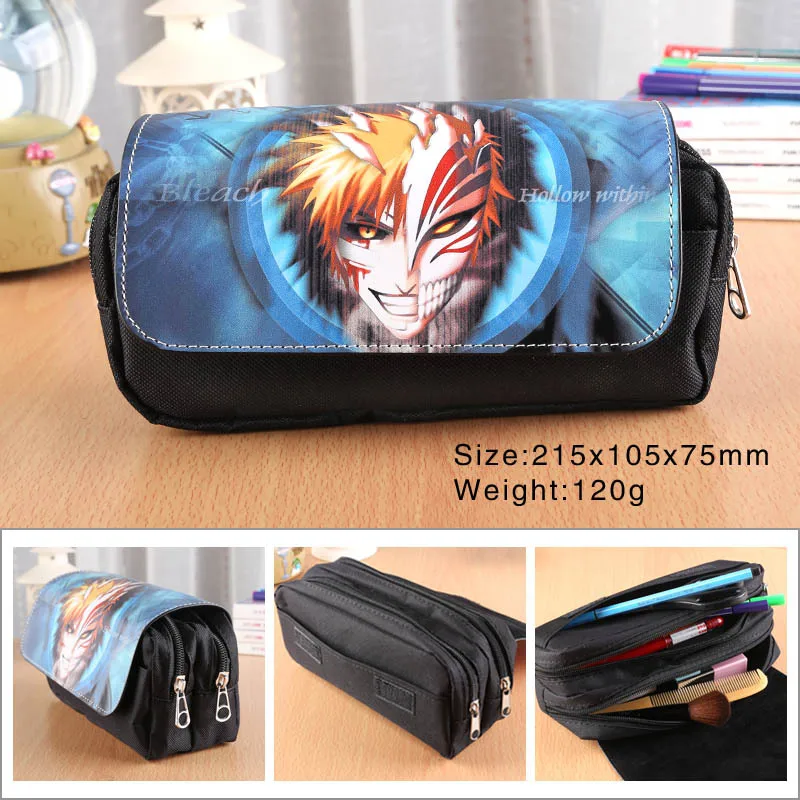 

Bleach Anime Multilayer Pencil Bag PU Leather Double Zipper Flip Cover Student Pencil Case School Supplies Creative Makeup Bags