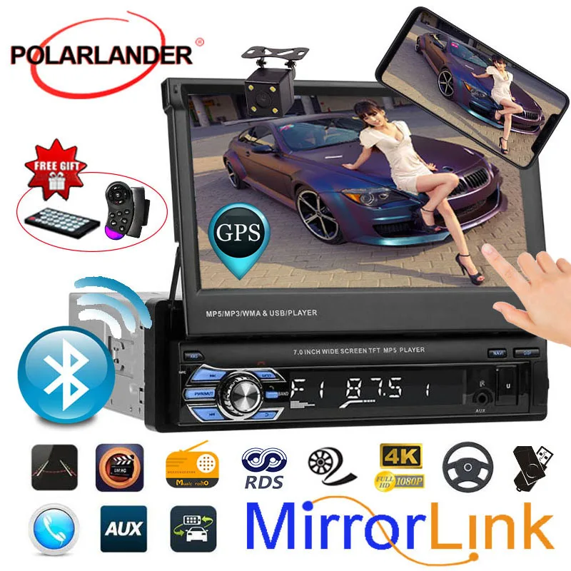 1 din автомобильное радио плеер 12 многоязычных bluetooth mirror link сенсорный экран 7 дюймов