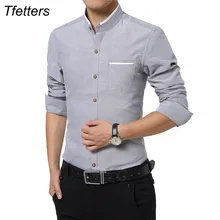 TFETTERS брендовые Умные повседневные мужские рубашки с длинным рукавом стоячий воротник приталенная рубашка мужская деловая Рабочая Рубашка легкий уход размера плюс 5XL