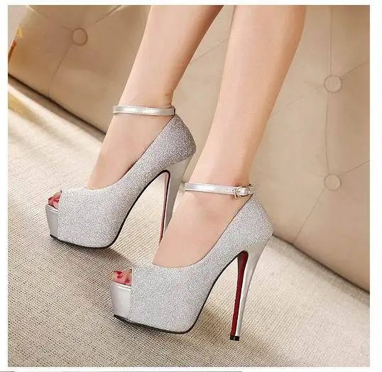 Women Shoes Glitter Platform Sandals Red Bottom High Heel Peep Toe ...