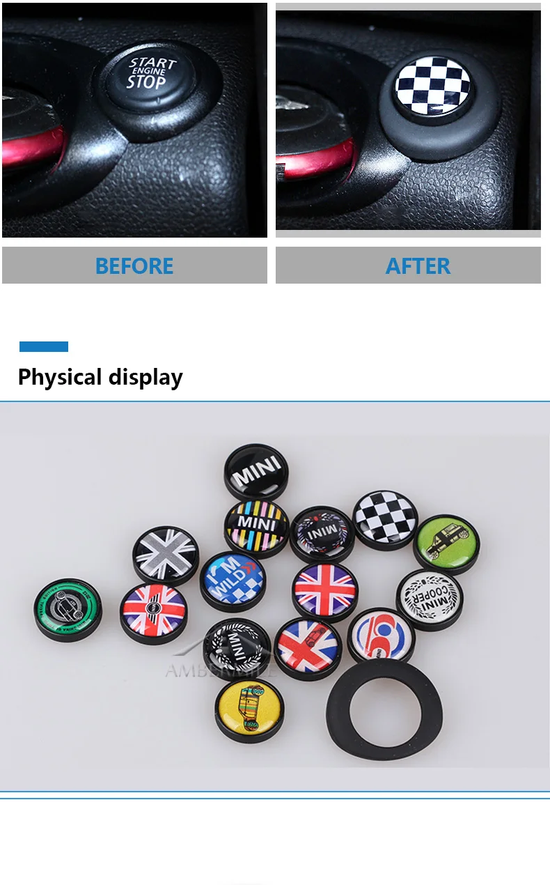 Car Ignition Engine Start Button Cover Stickers Black for Mini Cooper R50 R53 R55 R56 R57 R58 R59 R60 R61 Car Styling (4)