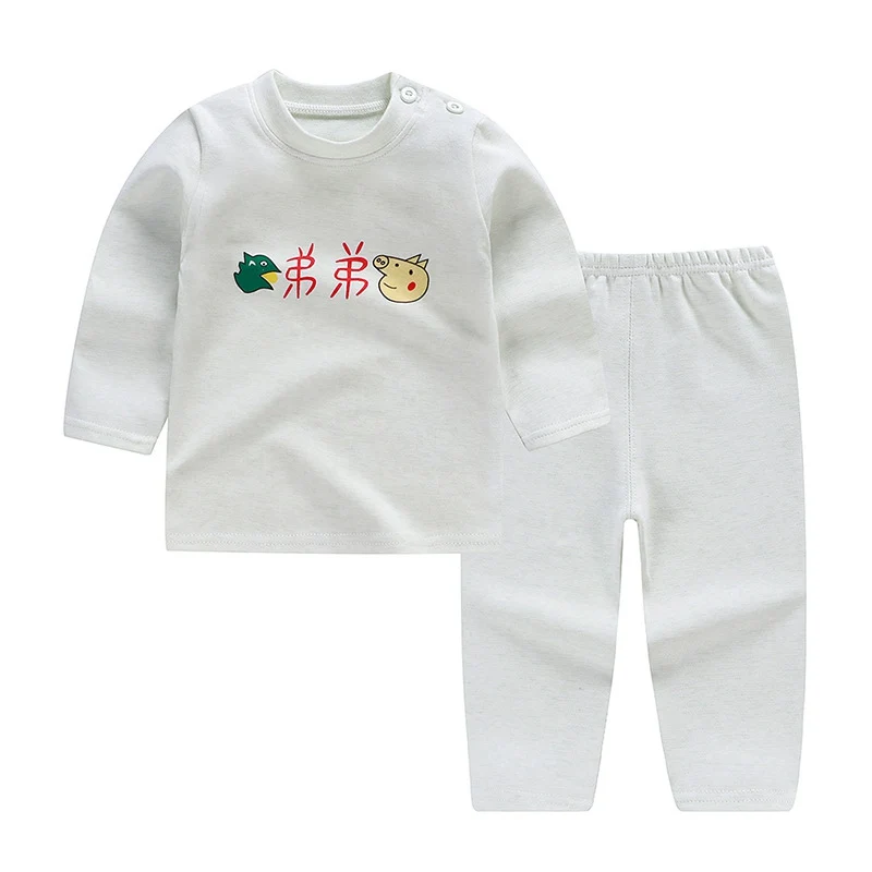 Chivry/ хлопковые детские пижамные комплекты для мальчиков Милая футболка с длинными рукавами, круглым вырезом и рисунком топы и штаны детская одежда для маленьких девочек