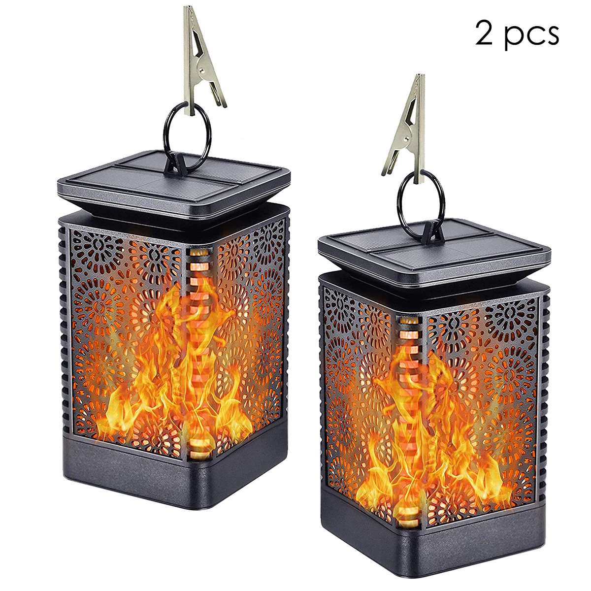 

2pcs 96LED Solar Powered Dancing Flame Lights Auto On/Off Waterproof Outdoor Hanging Lantern LED Lamp for Garden Patio Yard