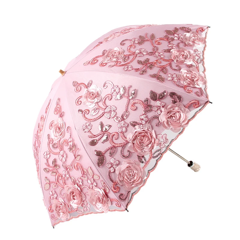 OnnPnnQ двухслойный женский зонт, двойной слой кружева, зонт с вышивкой, прочная рама, защита от солнца, дождя, Ветрозащитный зонтик