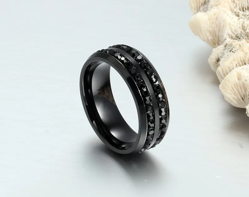 LETAPI новые черные Кристальные кольца для женщин, два ряда женских колец, трендовые Свадебные ювелирные изделия из нержавеющей стали