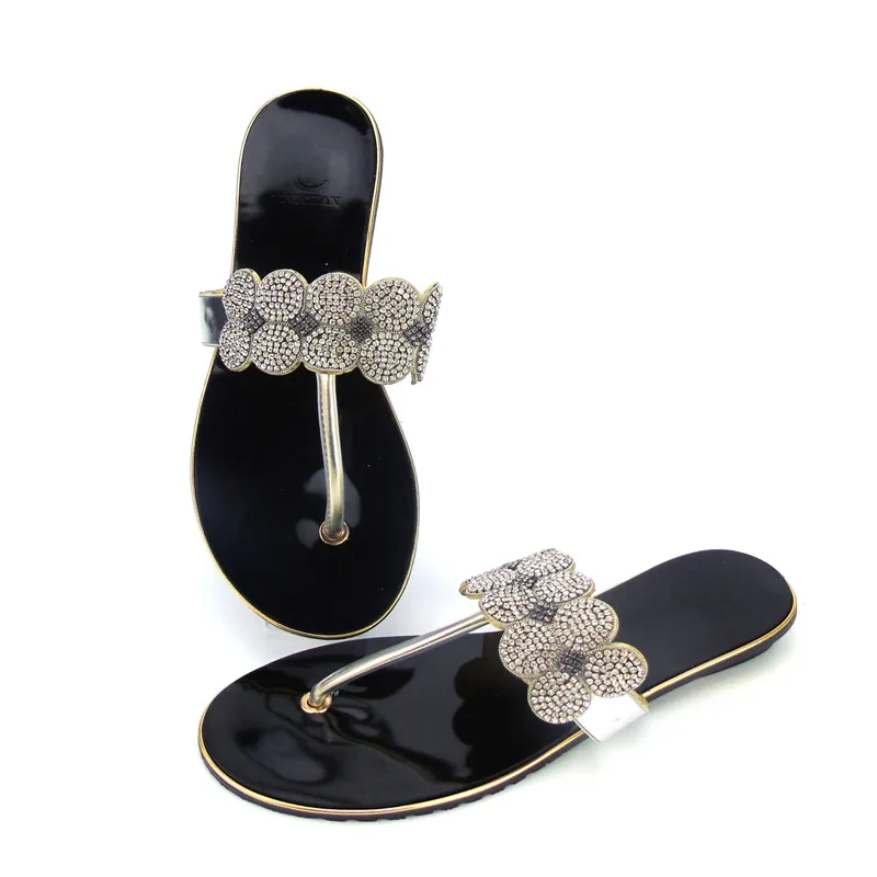 

2018 New Summer Design Woman Low Heel Shoes African Style Rhinestone Slipper Leisure Shoes Size 37-43 Silver Color ABS1120