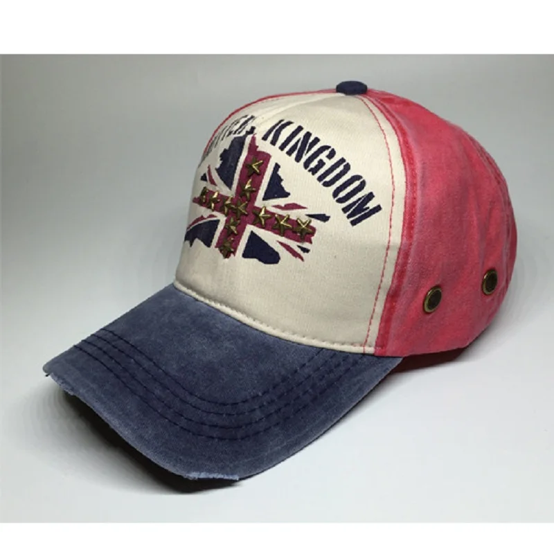 British Flag Baseball Cap Vintage Washed Trucker Hat Unisex Rivet