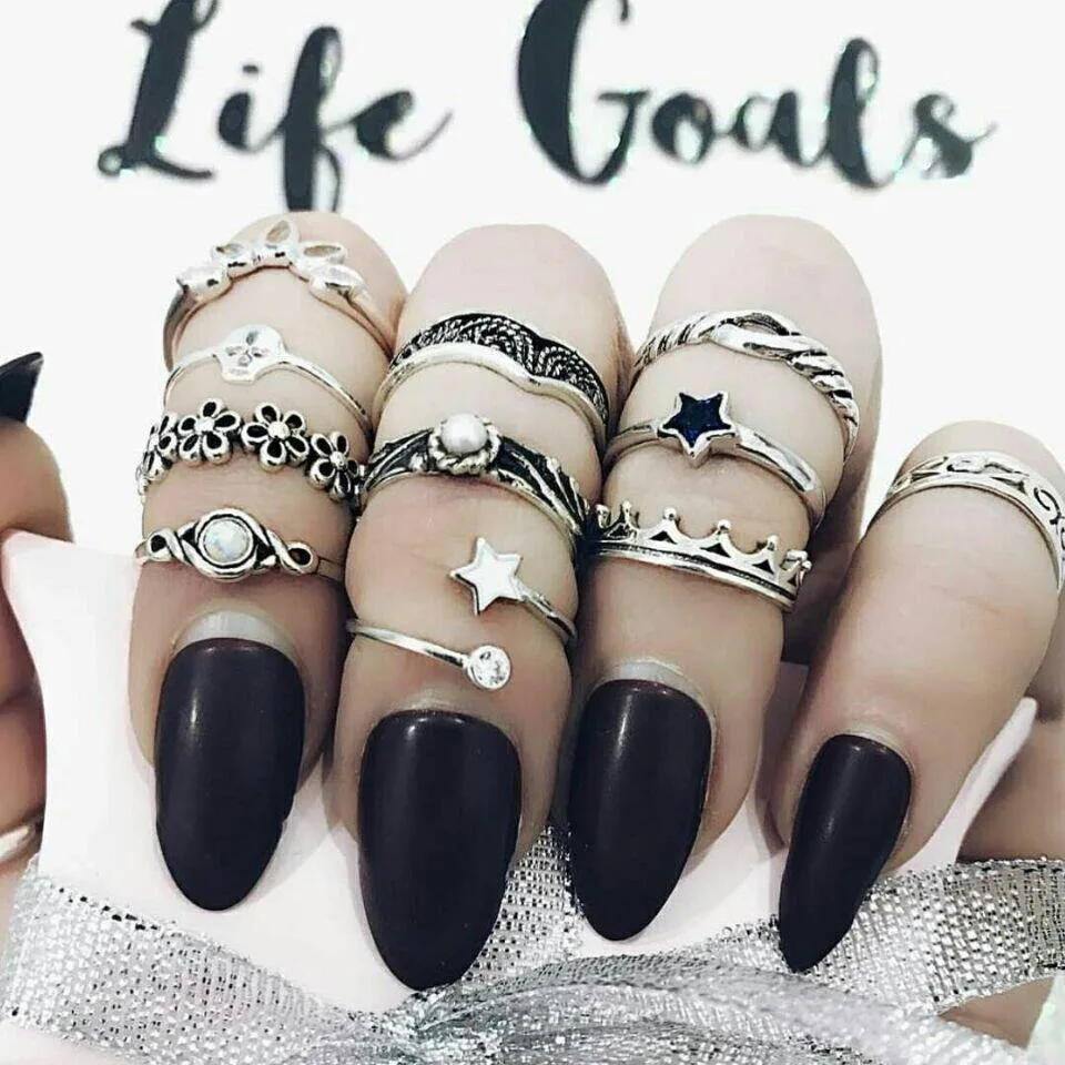 

WLP Elephant Moon star skull Retro Boho silve Color Ring Set Arrow Midi Mid Finger Rings For Weeding Engagement Gift Women Party