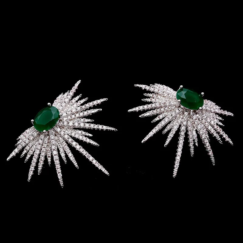Мода сверкающих AAA кубического циркония звезды Подсолнечника Форме зеленый камень серьги Для женщин Jewelry аксессуары