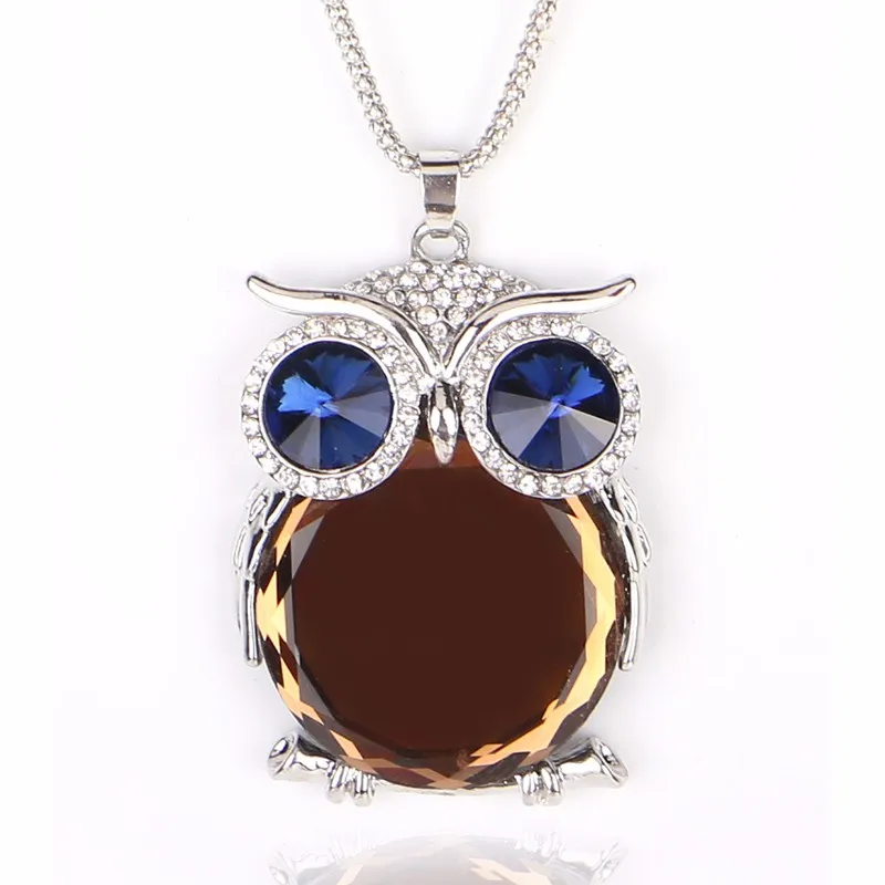 

2016 Newest Fashion Gold/Silver Plated Long Necklace Womens Jewelry Trendy Charms Crystal Owl Necklace for Christmas New year