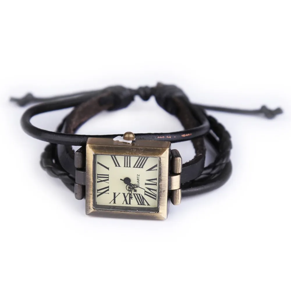 

New Style Women Wristwatch Quartz Watch Hand Strap Cow Long Leather Vintage Female Roma Women Dress Watch Square Black Gifts