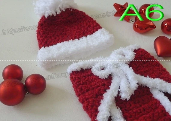 5 компл./лот Красный Рождество Lil эльфы детская вязаная шапочка и пеленки крышка наборы для ухода за кожей праздничный набор, ручной работы
