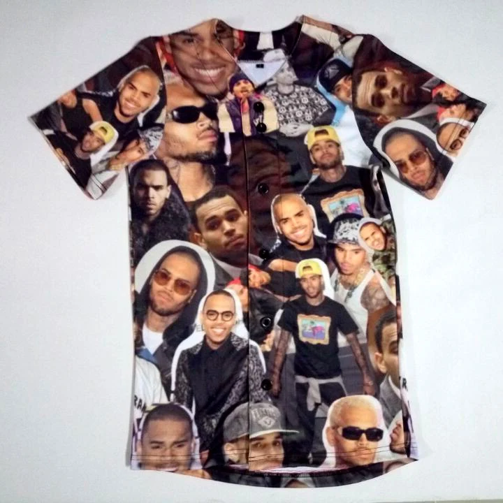 

Real US American Size Chris Brown high quality 3D Sublimation Print Button up Jersey plus size 3xl 4xl 5xl 6xl