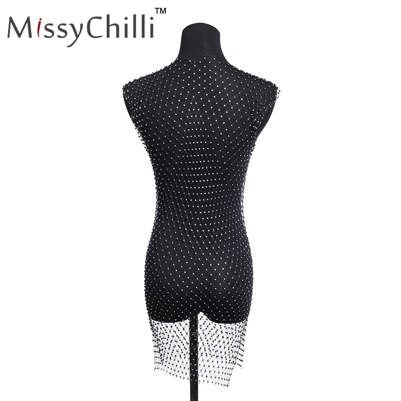 Женское прозрачное вечернее платье MissyChilli черное облегающее в сетку со стразами