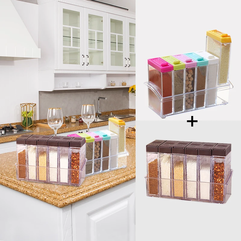 

2pcs/set Plastic Spice Bottles Jars Seasoning Organizer Box Condiment Layers Kitchen Storage Boxes Home Organization Accessories