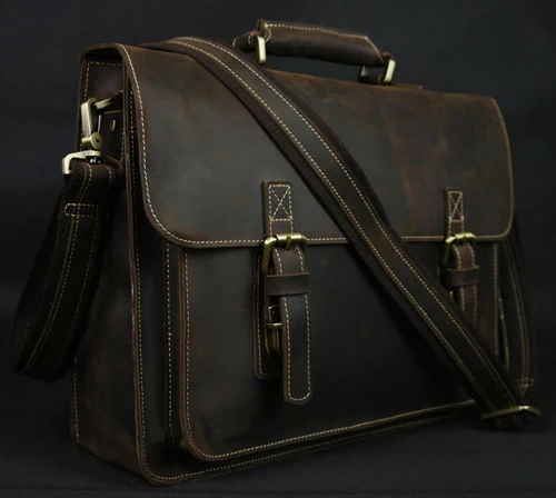 thumbnail image 1 of Crazy Horse-maletín Vintage de cuero genuino para hombre, bolso para ordenador portátil de 15 pulgadas, bolso de negocios para el trabajo, bandolera, bolso de mano, M088, 1 of 4