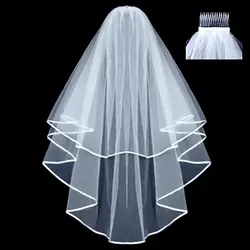 2018 Элегантные короткие женские фаты и Свадебные вуали 2 слоя 75 см с расческой бежевая вуаль для невесты обрезанный Край свадебная вуаль из