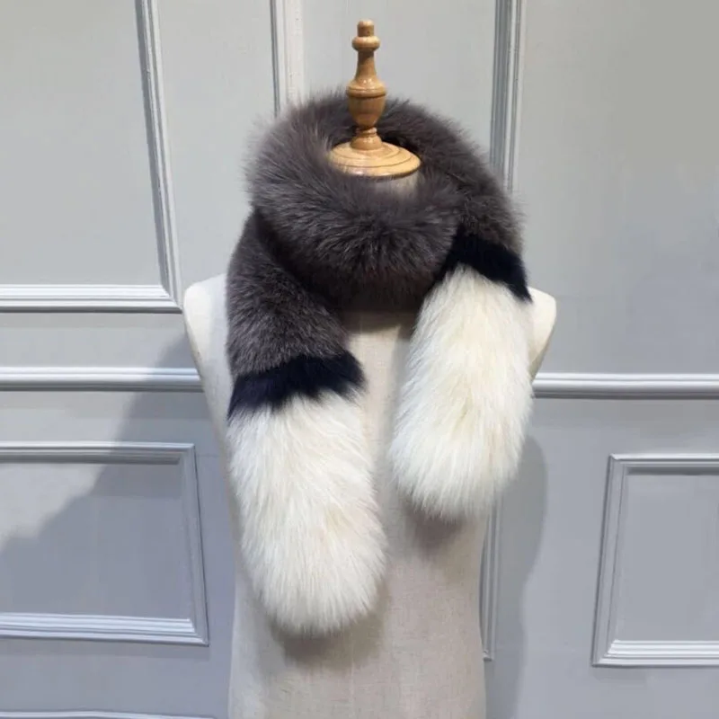

2019 Genuine Fur Scarves Real Fox Fur Long Scarf Women Men Winter Fashion Neck Warmer S1676