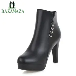 RAZAMAZA Размеры 34–43 на высоком каблуке женские сапоги зимние сапоги на платформе женские меховые модная обувь на шпильке женские полусапожки