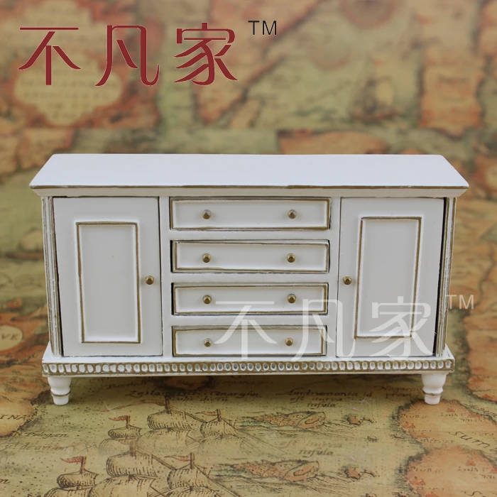

Dollhouse 1/12 scale miniature furniture well Handmade White gold cabinet
