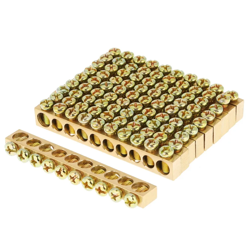 10pcs 10 Hole Electrical Distribution Wire Screw Terminal Brass Ground