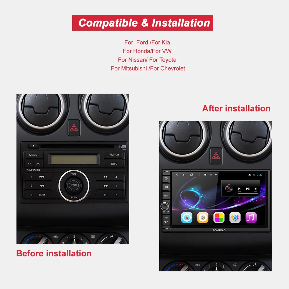 Best Bonroad 7" Android8.1 Car Multimedia Player GPS Navigation For Nissan For Kia For Hyundai Car autoradio Audio Stereo  (No DVD) 4