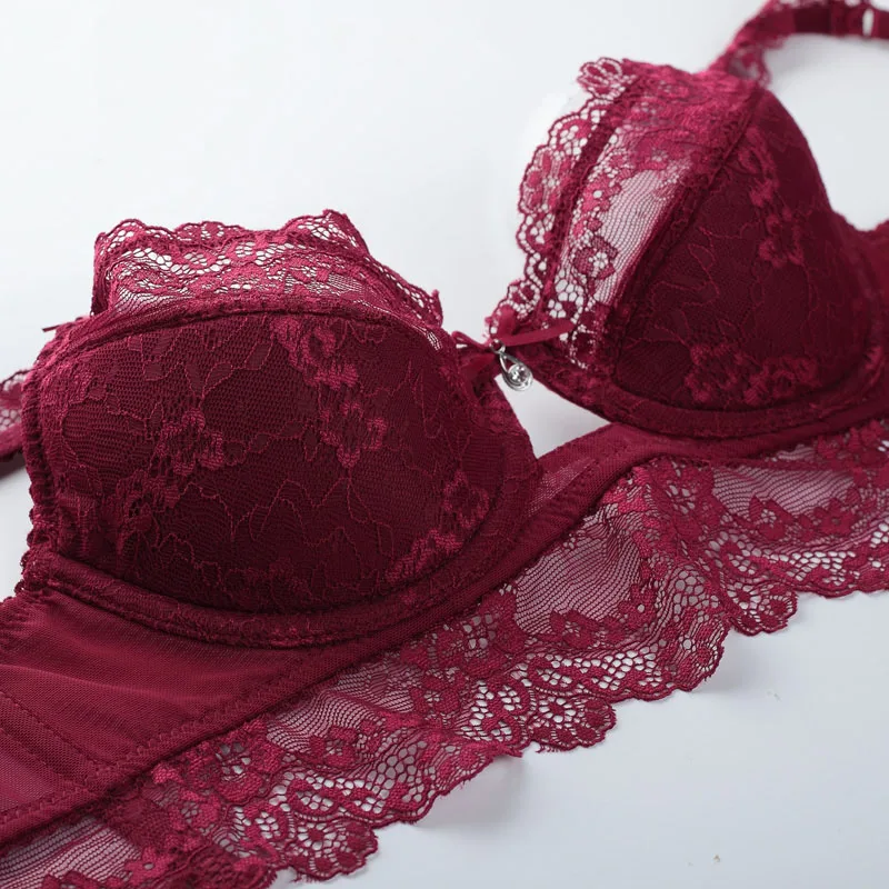 Women Lace Sexy Bra Set Underwire Back Closure Push up Underwear 3-4 Cup Bras (4)