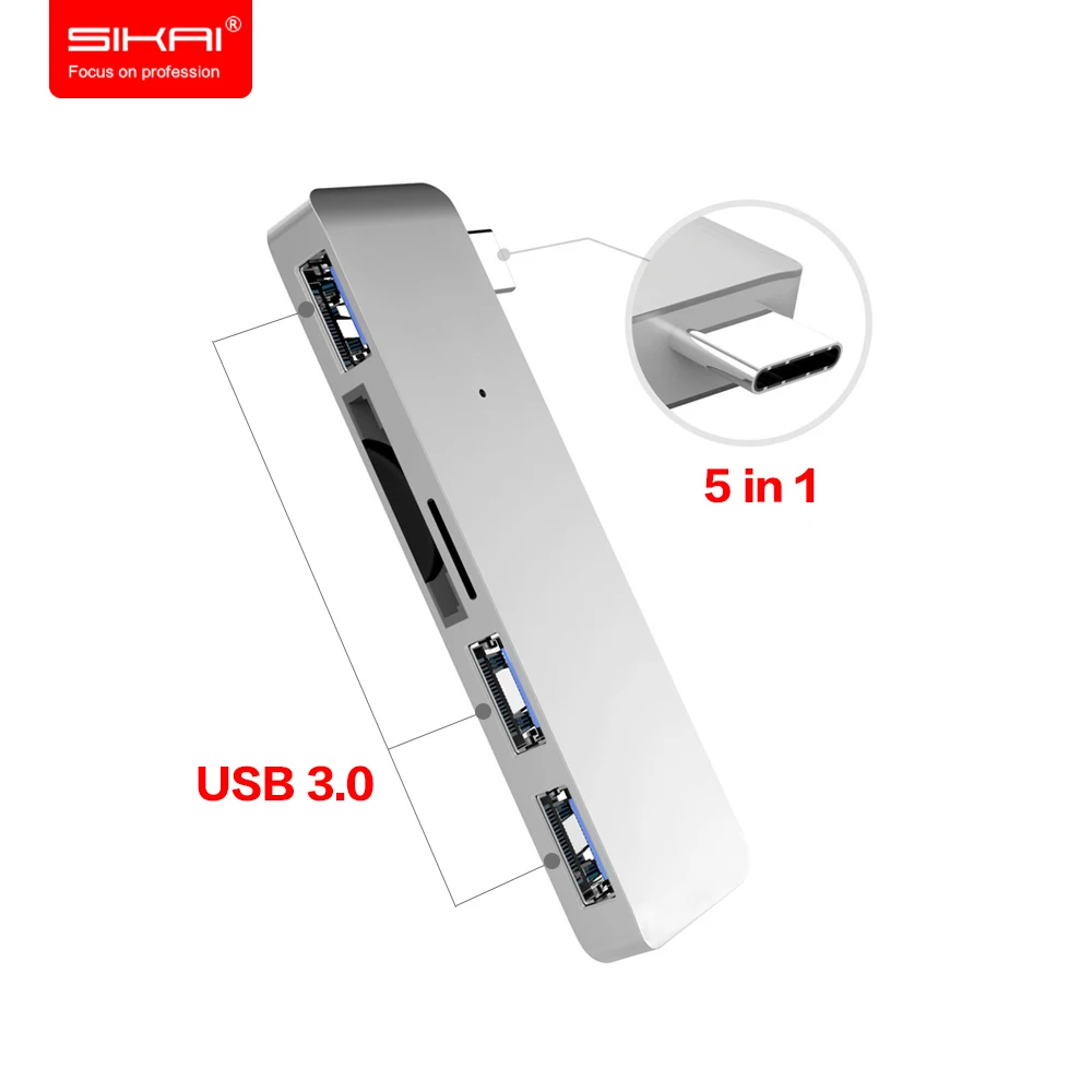 

SIKAI USB Type-C To USB 3.0 Multiport Adapter For Macbook 12 USB Hub For Macbook Pro TypeC Adapter High Speed 5 in 1 USB Hub 3.0