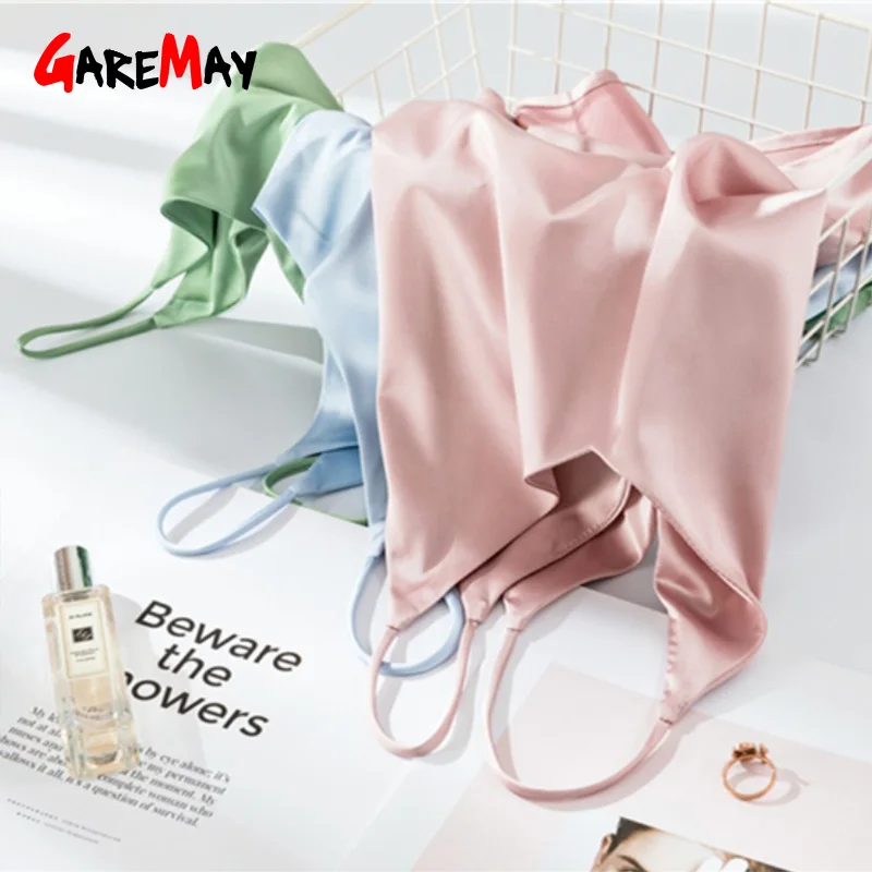 Top à bretelles Spaghetti femmes licou col en V basique blanc Cami sans manches Satin soie débardeur hauts femmes été Camisole grande taille