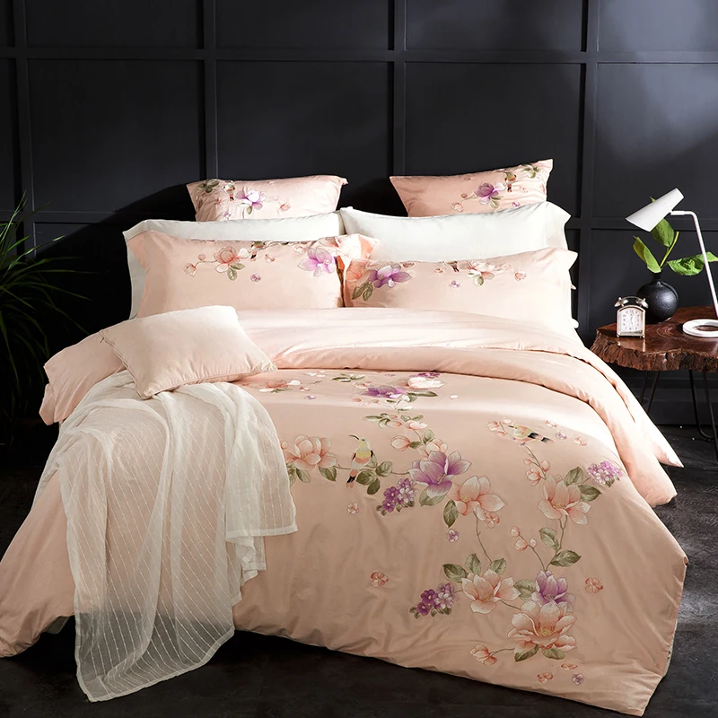 Waliicorners 60SEgyptian Cotton Embroidered Luxury Royal Bedding Set 4/6Pcs King Queen Size Duvet Cover Bed Sheet set Decorative Pillowcases 43 10