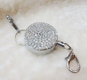 

High Quality 1pcs White Crystal Color 40mm Metal Reels Crystal Retractable ID Bus Card Badge Holder Reel with Metal Clip