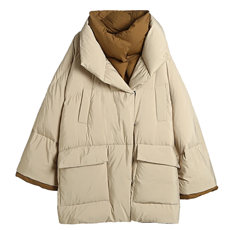 LYNETTE'S CHINOISERIE Winter Original Design Women Brief Loose X-long Hooded White Duck Down Coat Jackets Outerwear