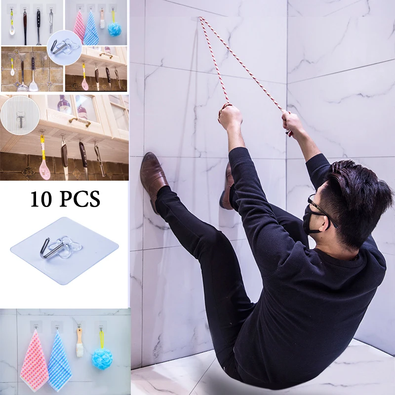 

10 PCS/set Wall Hooks Strong Kitchen Hooks Transparent Suction Cup Sucket Hanger Door Rack Bathroom Accessories Storage Hangers