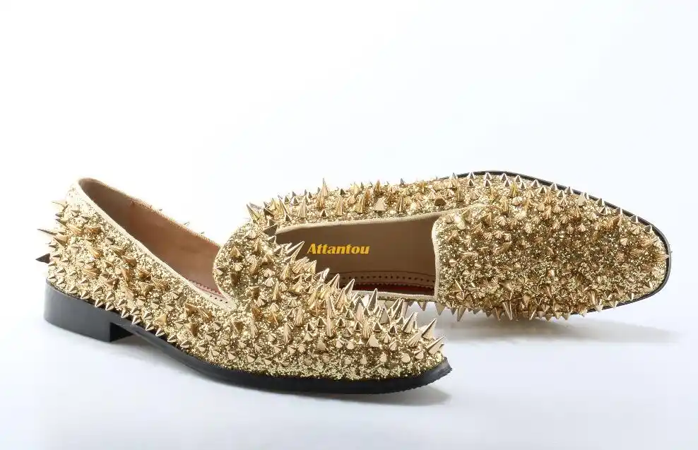gold spiked loafers mens