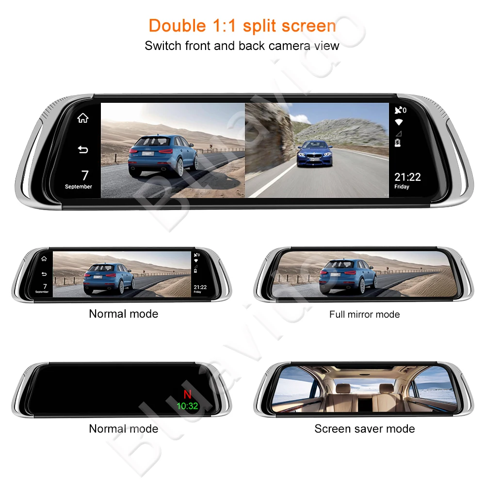 Bluavido 1" дисплей 4G ADAS Автомобильное зеркало заднего вида рекордер Android gps Nav с бесплатными картами FHD 1080P dash камера ночного видения WiFi