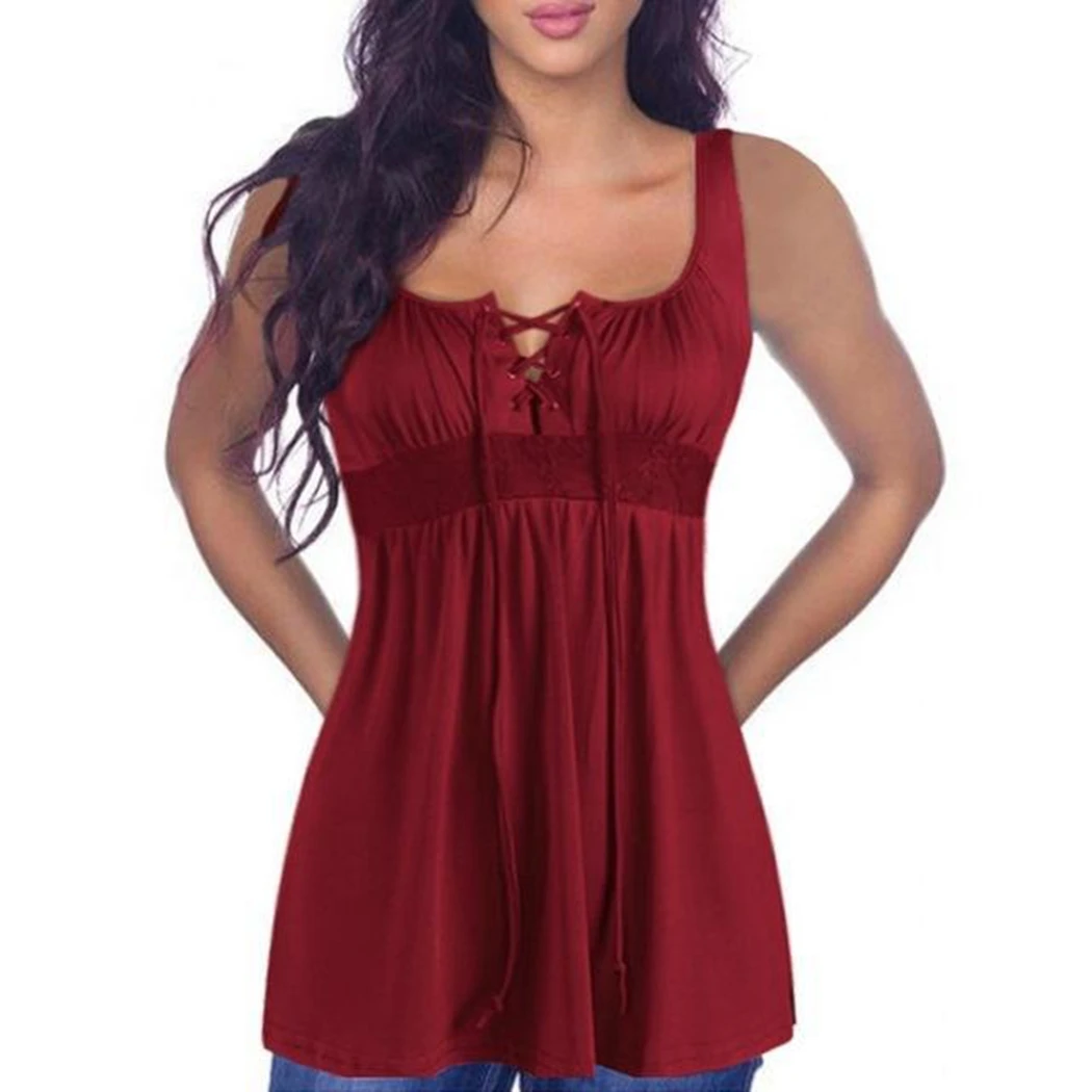 

Sexy Lace Up Bandage Tank Top Women Sleeveless Summer Vest T Shirt Plus Size S-5XL Loose Tunic Tops Tee Shirt Femme Haut Femme