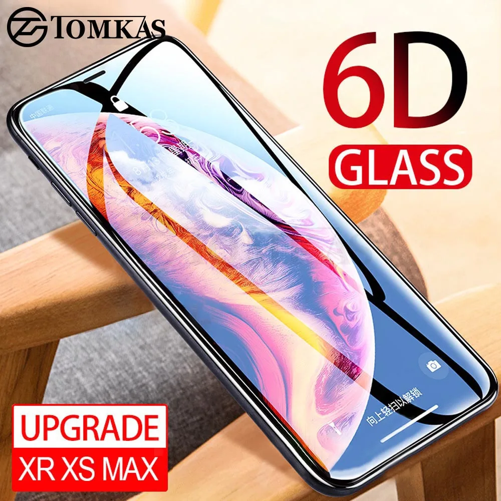 

TOMKAS 6D Protective Glass on the For iPhone 7 6 XS Max Screen Protector Full Cover Curved Glass For iPhone 6 s 7 8 Plus X 10 XR