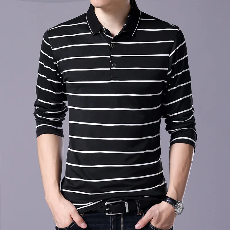 

Striped Polo Shirt Men 2019 Spring 95% Cotton Men's Polo Shirt Male Long Sleeve Casual Shirt Mens Turn Down Collar Polos 3XL