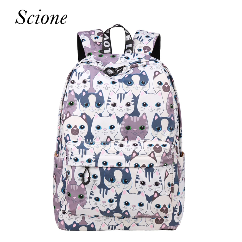 

Waterproof Women Backpack Cute Cartoon Cat Printing Backpack School Bags For Girls Students Book Bag Female Laptop Bag mochila