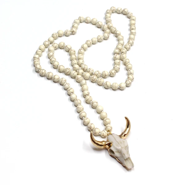 

Fashion Knotted Flat White Stone Horn Pendant Ethnic Necklace Bohemian Tribal Jewelry 00159