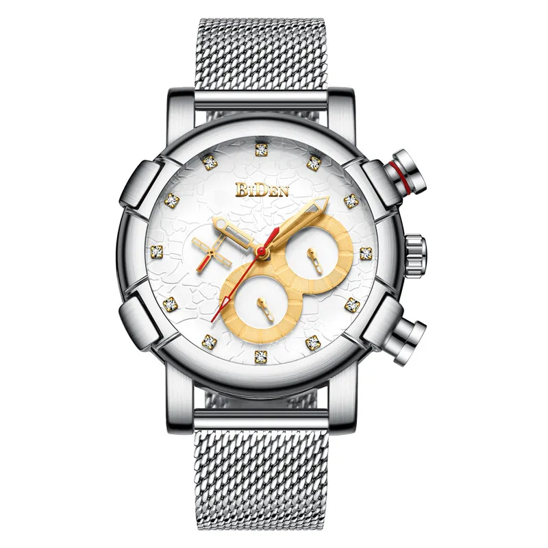 

Fashion business quartz men's watch large dial diamond three-eye multi-function watch