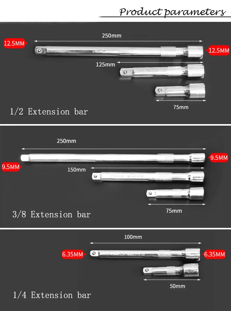 1 шт. 1/" 3/8" приводной удлинитель хром-ванадиевая Сталь 50-100 мм трещотка гаечный ключ УДЛИНИТЕЛЬ РУЧНОЙ ИНСТРУМЕНТ регулировки