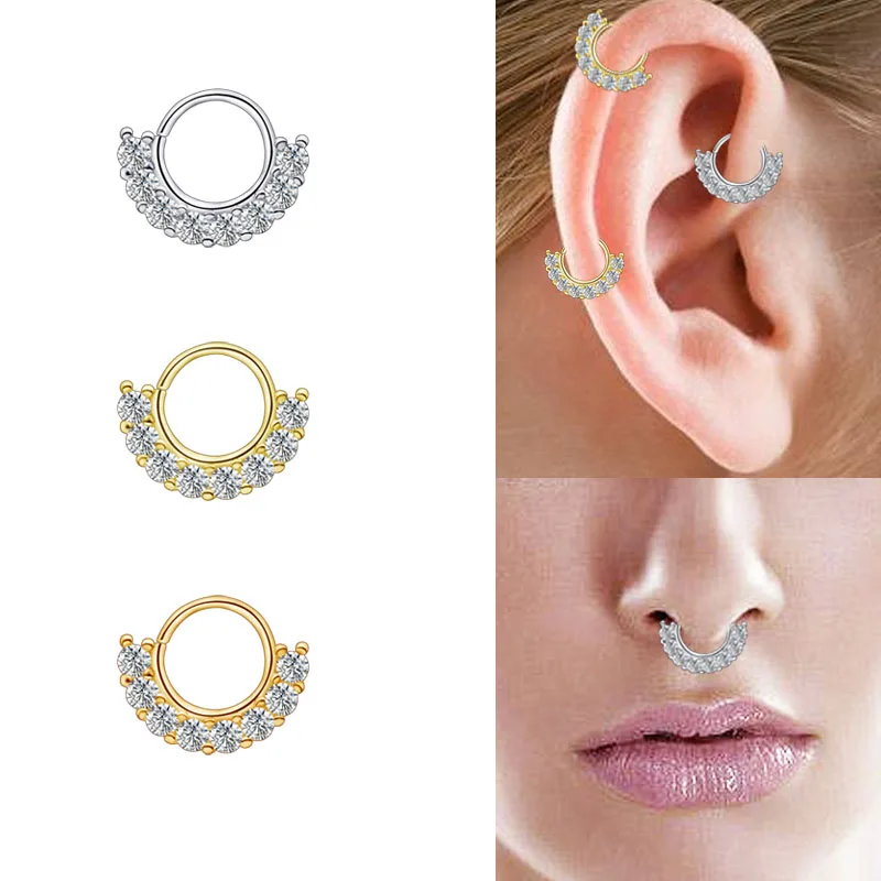 Sexy Nose Rings Cartilage Earrings Septum Jewelry Zircon Crystal Silver Rose Gold 8mm Body Piercing For Women Girls High Quality1 - 